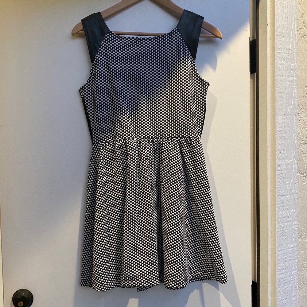 Socialite mini Polka-Dot dress with faux leather details